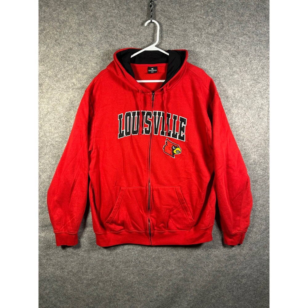Colosseum Louisville Cardinals Hoodie Mens XXL Red Full Zip Fleece Sweatshirt